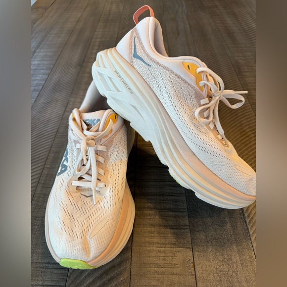Hoka One One Bondi 8 Light Pink/Cream Athletic Shoes Women's Size 9.5 B - Picture 3 of 16